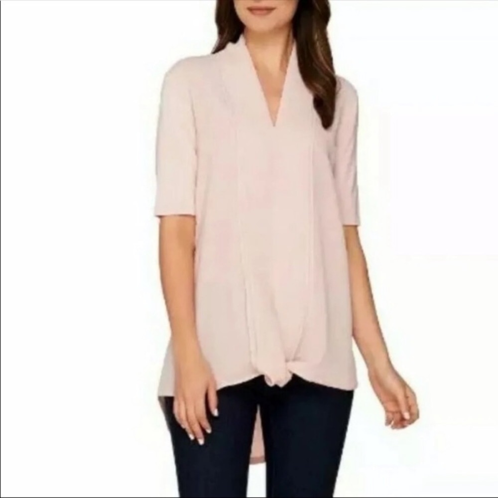 H by Halston Chiffon Drape Front Knit Top size XL